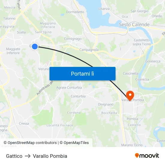 Gattico to Varallo Pombia map