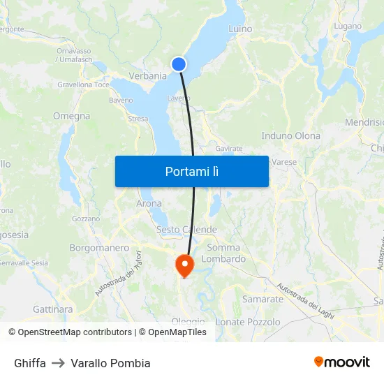 Ghiffa to Varallo Pombia map