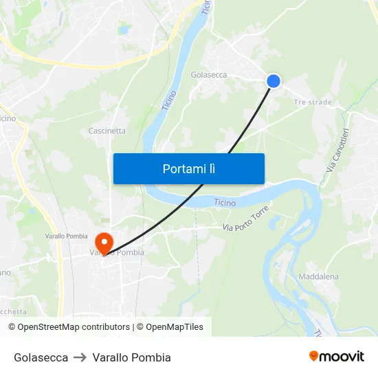 Golasecca to Varallo Pombia map