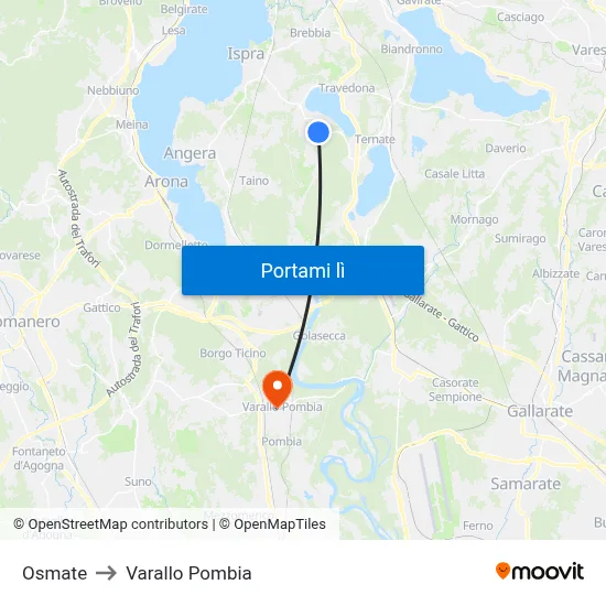 Osmate to Varallo Pombia map