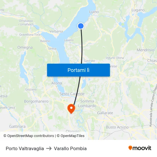 Porto Valtravaglia to Varallo Pombia map