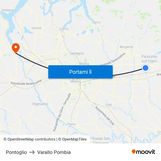 Pontoglio to Varallo Pombia map