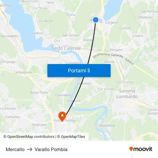 Mercallo to Varallo Pombia map
