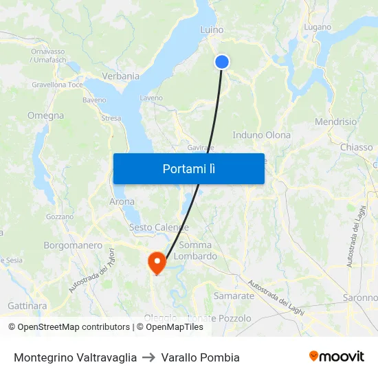 Montegrino Valtravaglia to Varallo Pombia map