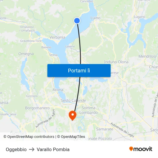Oggebbio to Varallo Pombia map