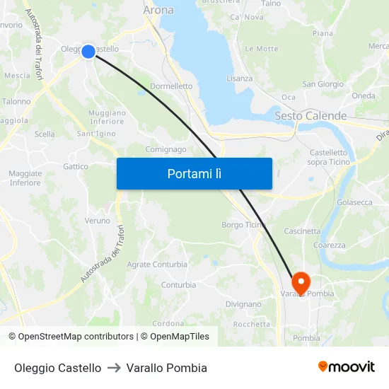 Oleggio Castello to Varallo Pombia map