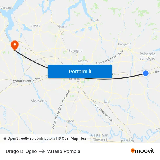 Urago D' Oglio to Varallo Pombia map