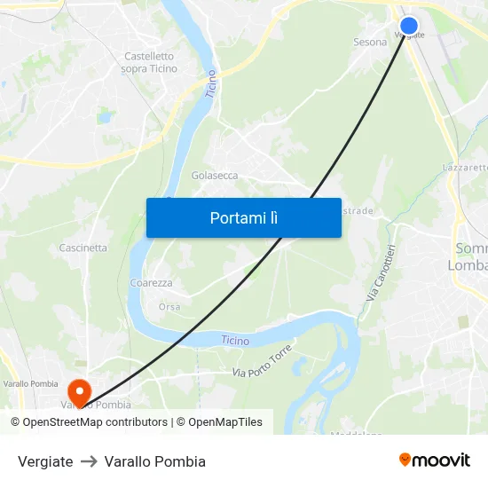 Vergiate to Varallo Pombia map