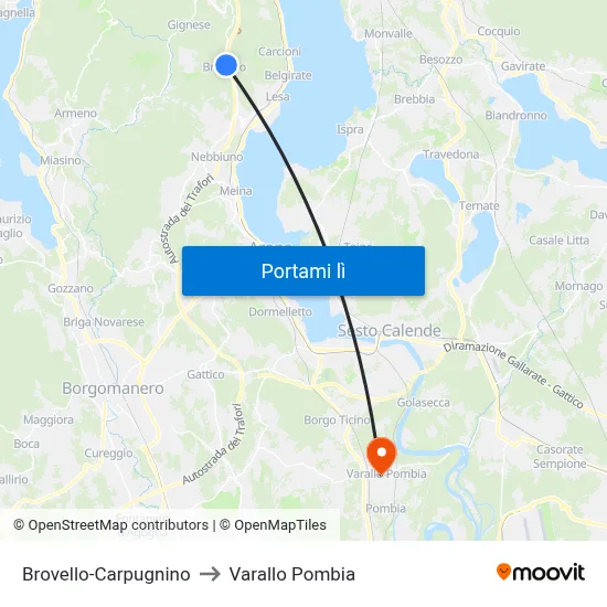 Brovello-Carpugnino to Varallo Pombia map