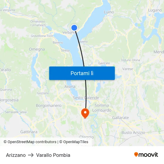 Arizzano to Varallo Pombia map