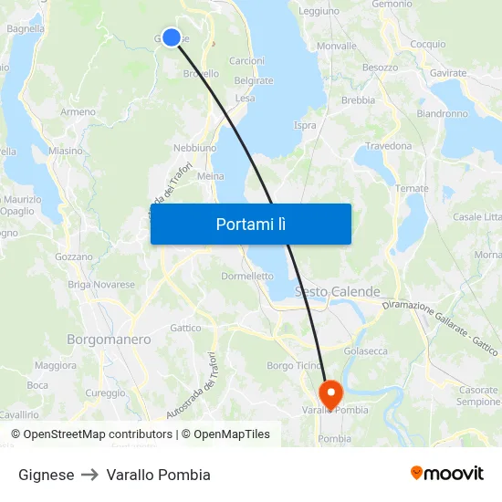 Gignese to Varallo Pombia map