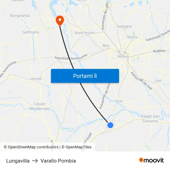 Lungavilla to Varallo Pombia map