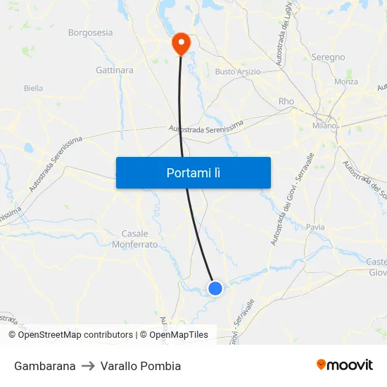 Gambarana to Varallo Pombia map