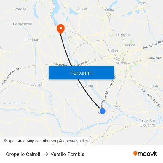Gropello Cairoli to Varallo Pombia map