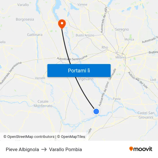 Pieve Albignola to Varallo Pombia map