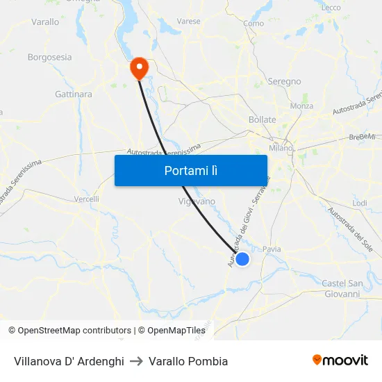 Villanova D' Ardenghi to Varallo Pombia map
