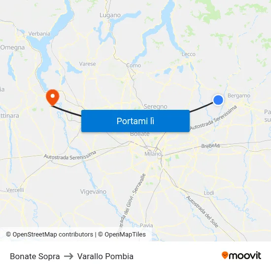 Bonate Sopra to Varallo Pombia map