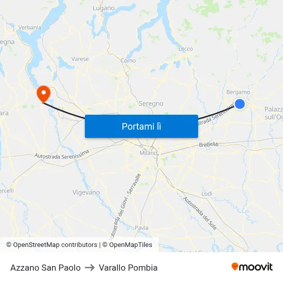 Azzano San Paolo to Varallo Pombia map