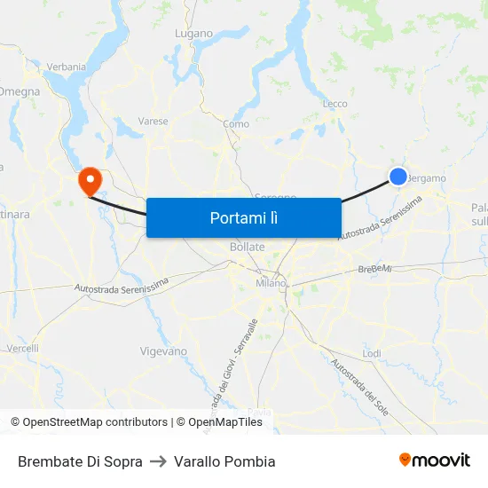 Brembate Di Sopra to Varallo Pombia map
