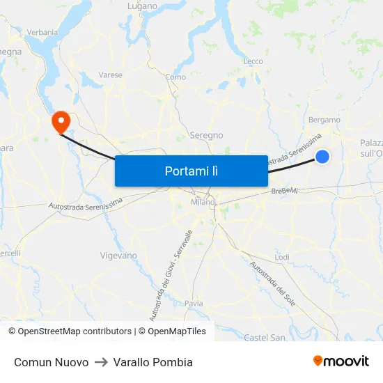 Comun Nuovo to Varallo Pombia map
