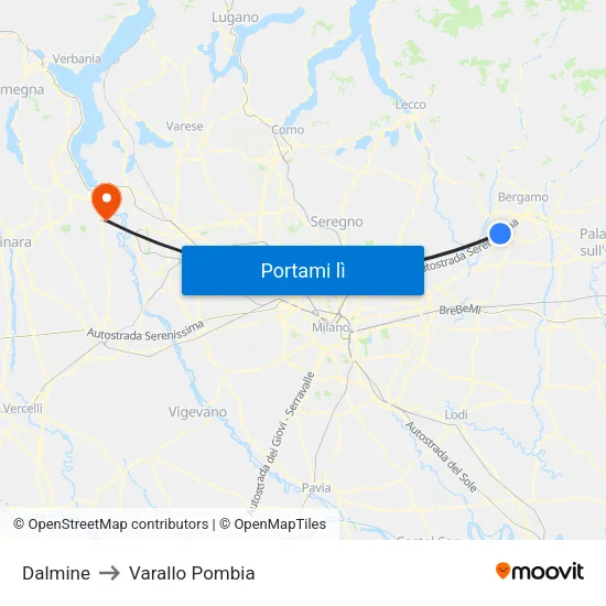 Dalmine to Varallo Pombia map