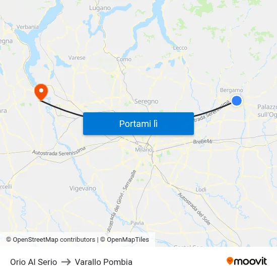 Orio Al Serio to Varallo Pombia map