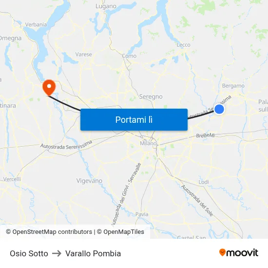 Osio Sotto to Varallo Pombia map