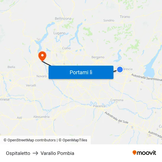 Ospitaletto to Varallo Pombia map