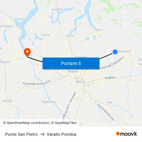 Ponte San Pietro to Varallo Pombia map