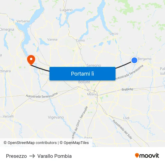 Presezzo to Varallo Pombia map