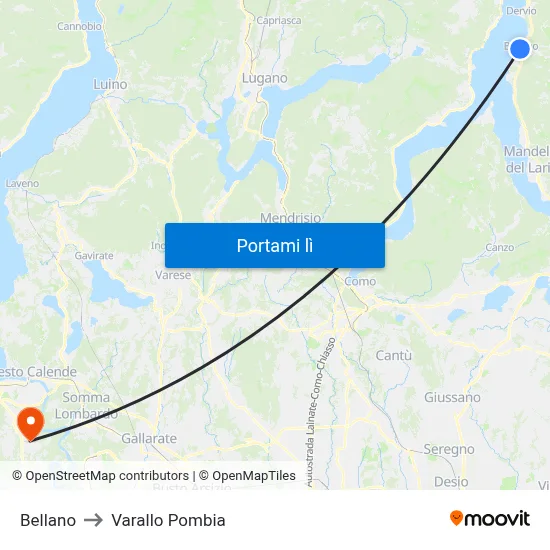 Bellano to Varallo Pombia map