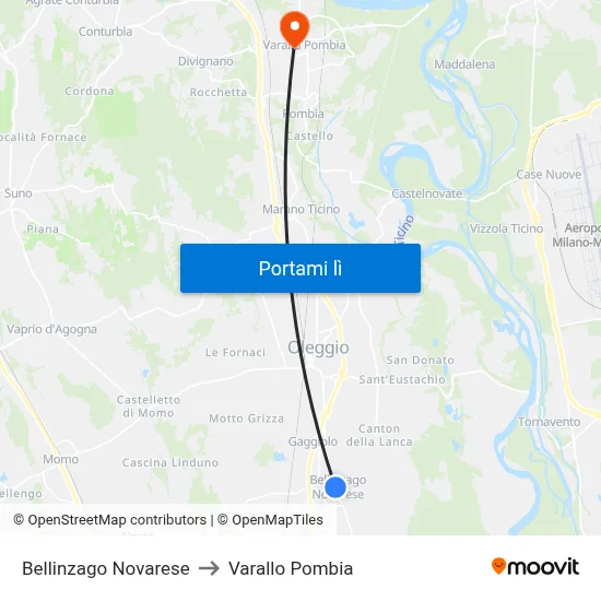 Bellinzago Novarese to Varallo Pombia map