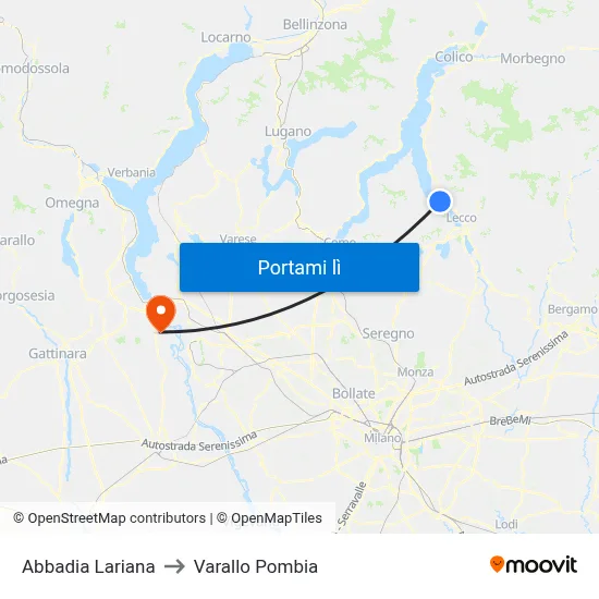 Abbadia Lariana to Varallo Pombia map