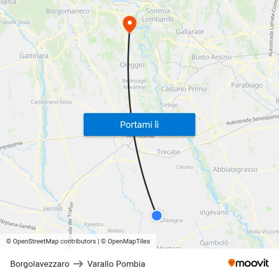Borgolavezzaro to Varallo Pombia map