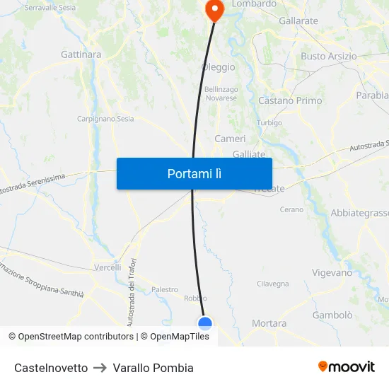 Castelnovetto to Varallo Pombia map