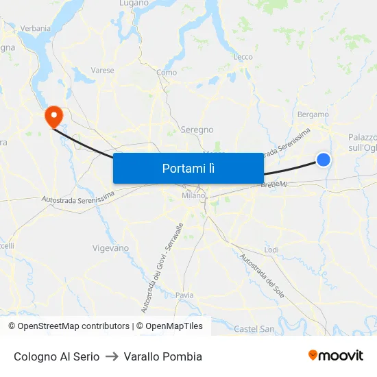 Cologno Al Serio to Varallo Pombia map