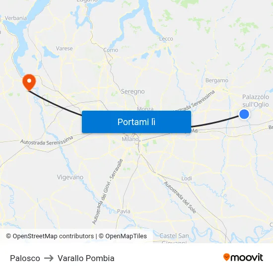 Palosco to Varallo Pombia map