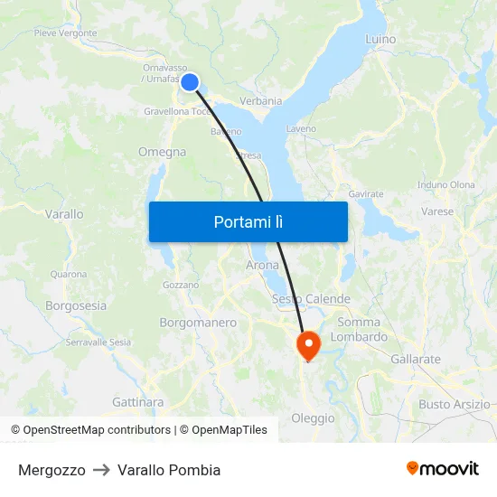 Mergozzo to Varallo Pombia map