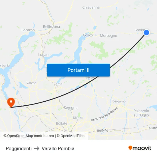 Poggiridenti to Varallo Pombia map