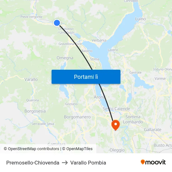Premosello-Chiovenda to Varallo Pombia map