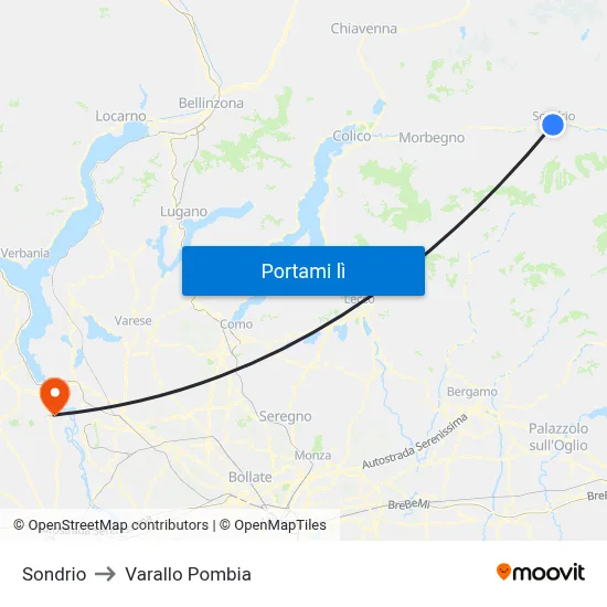 Sondrio to Varallo Pombia map