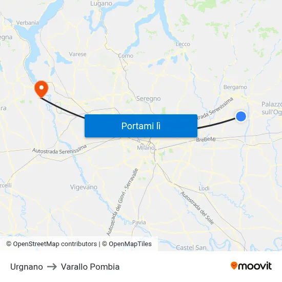 Urgnano to Varallo Pombia map