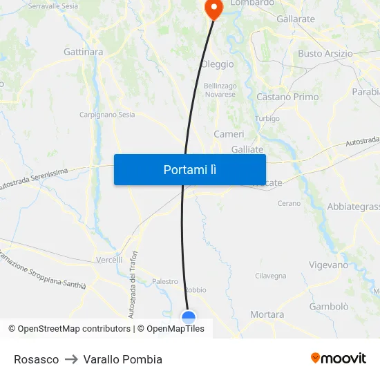 Rosasco to Varallo Pombia map