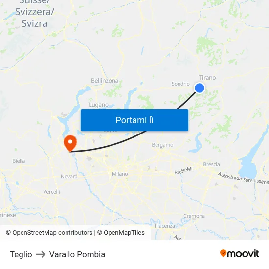 Teglio to Varallo Pombia map