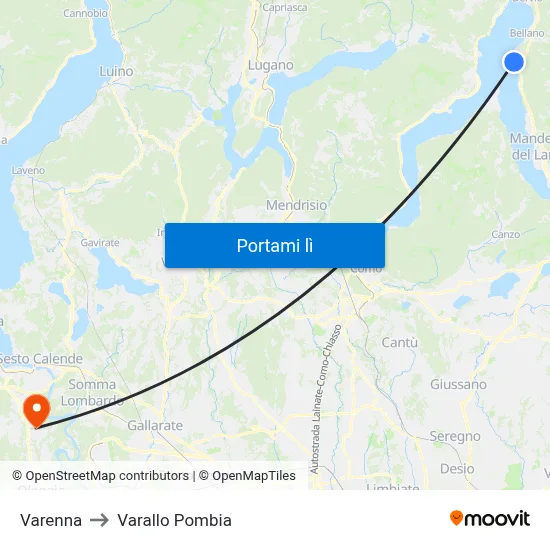 Varenna to Varallo Pombia map
