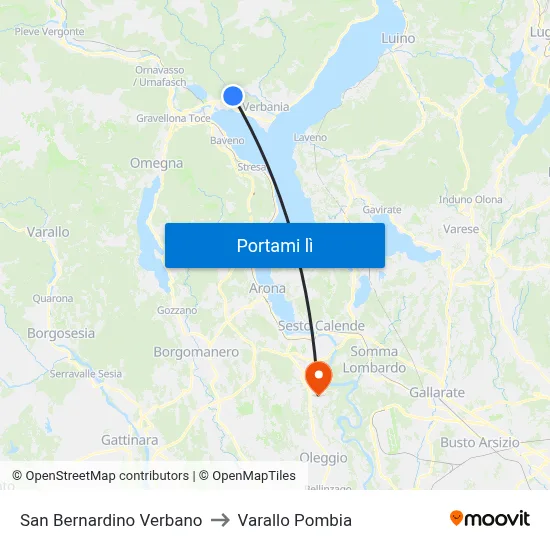 San Bernardino Verbano to Varallo Pombia map