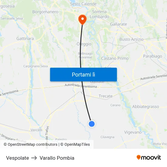 Vespolate to Varallo Pombia map