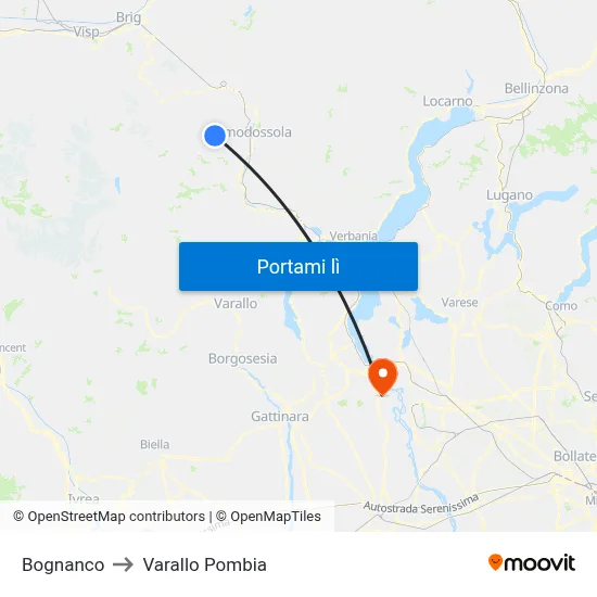 Bognanco to Varallo Pombia map
