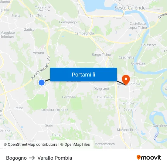 Bogogno to Varallo Pombia map