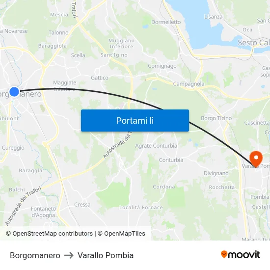 Borgomanero to Varallo Pombia map